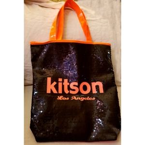 Large Kitson neon orange and black sequin tote